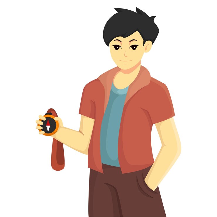 Vetor viajante com ilustração de design de personagens de bússola