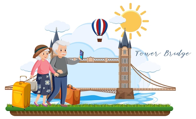 Viajantes de casal de idosos com tower bridge london