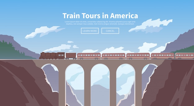 Viajar de trem. banner da web. ferrovia de montanha.