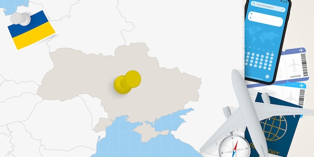 Viajar para a Ucrânia mapa conceitual com pin no mapa da Ucrânia