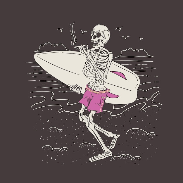 vibe de verão com esqueleto curtindo em uma praia