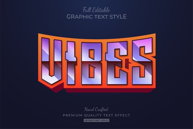 Vetor vibes 80's retro editable text style effect premium