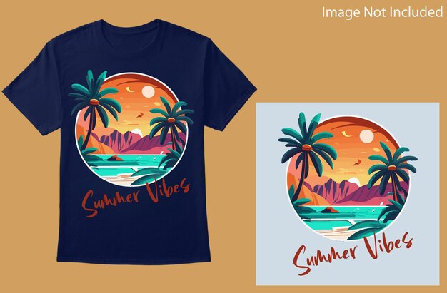 Vibes de verão árvore de palmeira do havaí ilustração vetorial de pôr-do-sol para camisetas com capuz, cartazes, banners, etc.