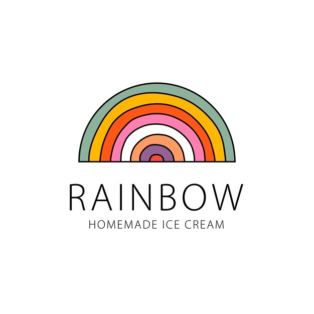 Vibração retro do logotipo do arco-íris para sorvete artesanal no estilo hippie groovy