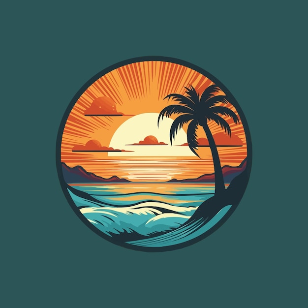 vibrações de verão imagem de um pôr-do-sol com palmeiras e uma cena de praia logotipo de verão