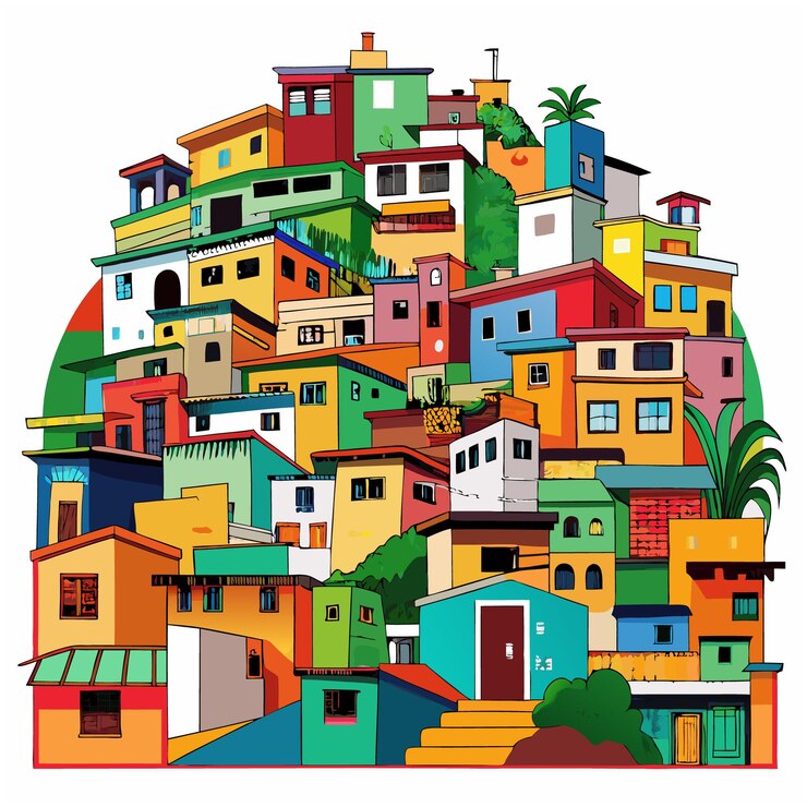 Vetor vibrant favela vector ink wash block prints e graffiti elements arte vetorial ilustração colorida