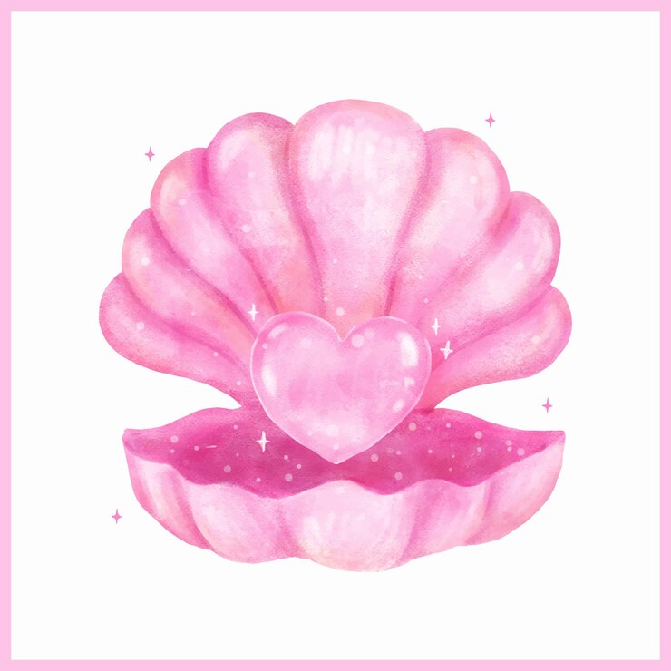Vetor vibrant pink open clam shell com forma de coração de pérola seashell aquarela