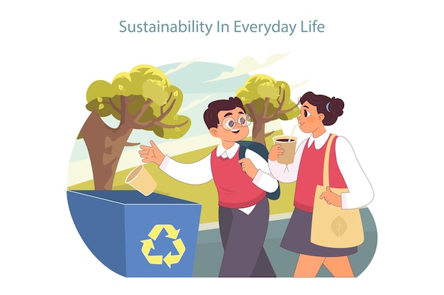 Vetor vida sustentável sustentabilidade e dicas ecologicamente corretas para o dia a dia