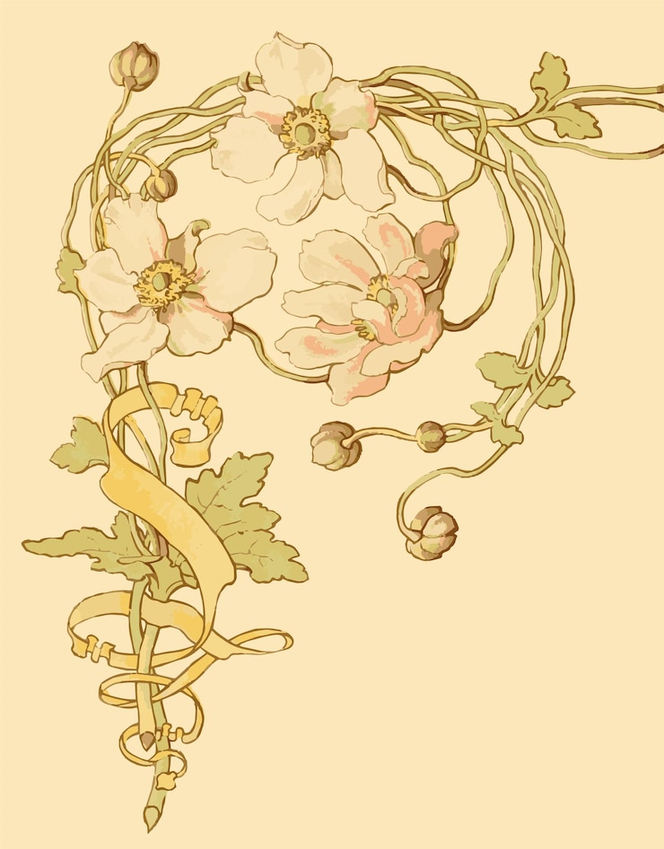 Vetor videira floral vintage com banner. elementos de design para uso em produtos à base de plantas e embalagens.