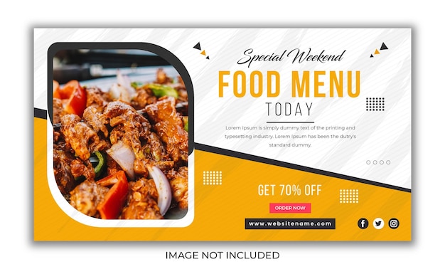 Vídeo especial de menu de comida de fim de semana e design de miniatura de banner da web