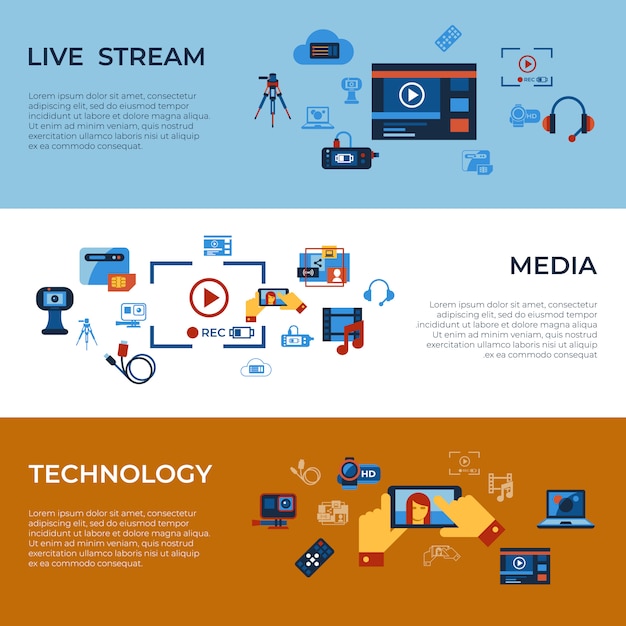 Vídeo on demand on-line coleção de ícones de tecnologia de streaming