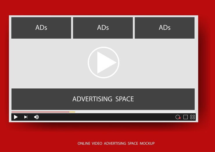 Vetor video player conteúdo on-line com modelo de ilustração vetorial espaço publicitário.