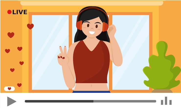 Vetor vídeo tocando com uma garota ouvindo música conceito vetor ilustração