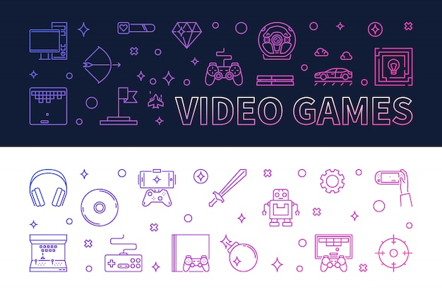 Videogames delinear banners coloridos - ilustração vetorial