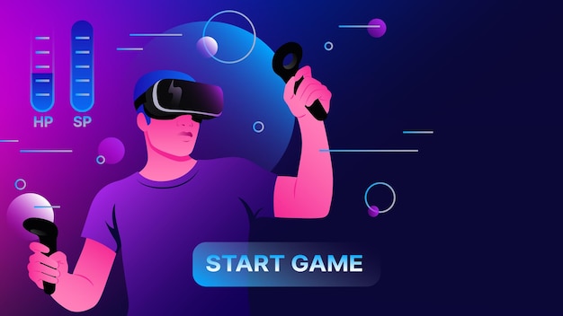 Jogo de tiro na ilustração de jogos de realidade virtual do metaverse