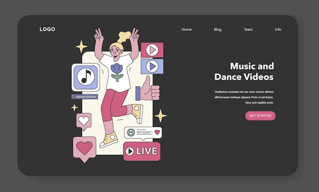Vídeos de música e dança conceito intérprete enérgico compartilhando movimentos rítmicos envolvendo-se com os fãs ao vivo