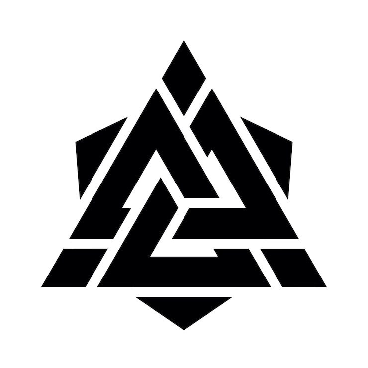 Vetor viking valknut sinal symblol ícone cor preta triângulos entrelaçados ilustração vetorial logo tatuagem amuleto mitologia escandinava símbolo odin trindade