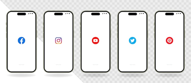 Vinnitsa Ucrânia 4 de abril de 2023 Conjunto de smartphones com logotipos populares de redes sociais Editorial