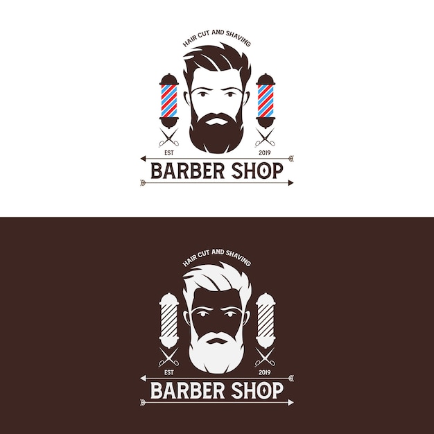 Vintage Barbershop Logo vetor cabeça barbuda e tesoura corte de cabelo e barbear