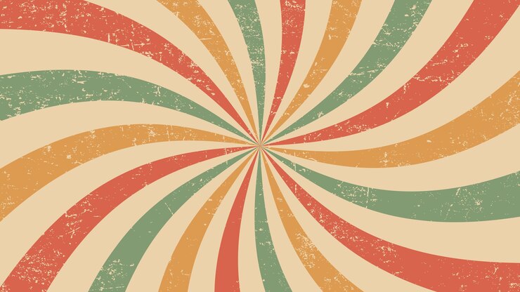 Vetor vintage burst, circo ou carnaval retro raios de luz solar layout de fundo. vector fundo grungy com coloridas curvas silenciadas irradiando listras criando efeito hipnótico, evocando uma sensação de nostalgia