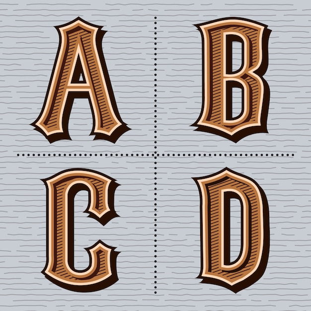 Vintage de letras ocidentais do alfabeto (a, b, c, d)