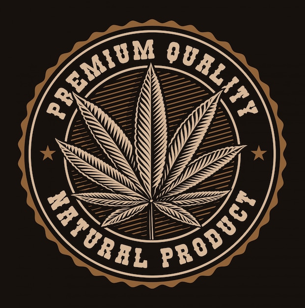 Vintage distintivo de uma folha de cannabis.