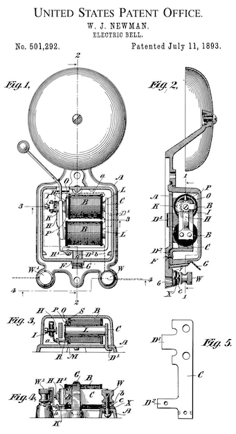 Vetor vintage fire bell 1883 patente