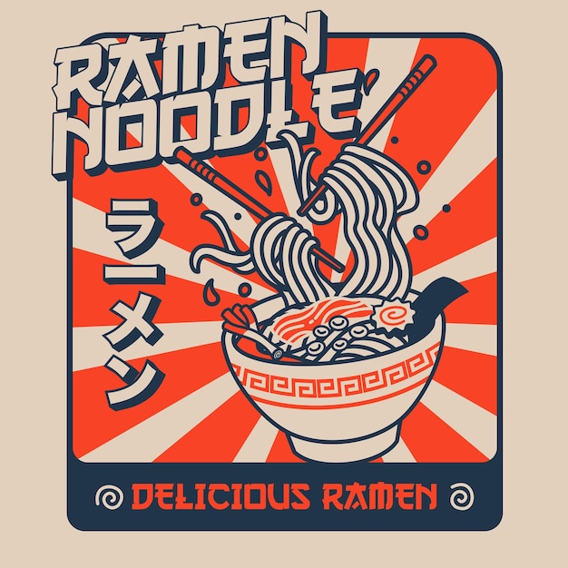 Vintage japan ramen noodle shop design com escrita japonesa significa ramen