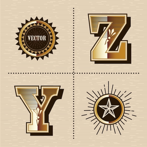 Vintage ocidental alfabeto letras fonte design vector ilustração (y, z)