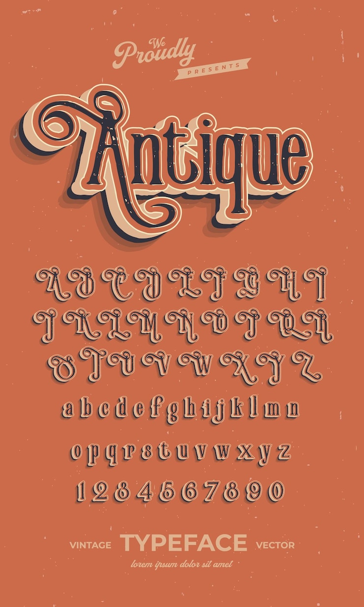 Vetor vintage retrô alfabeto fonte tipografia