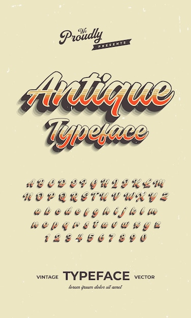 Vetor vintage retrô alfabeto fonte tipografia