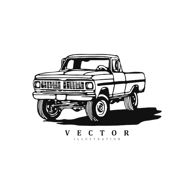 Vetor vintage retrô desenhado à mão american pickup truck ilustração de arte vetorial