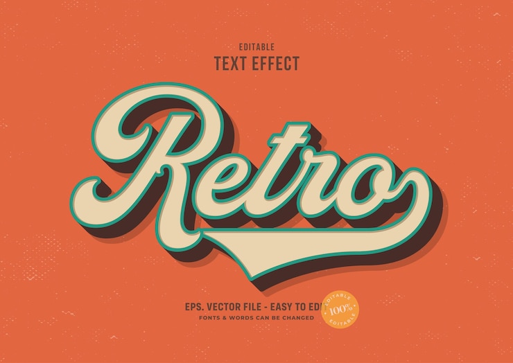 Vetor vintage retro efeito de texto editável estilo de texto de script 3d