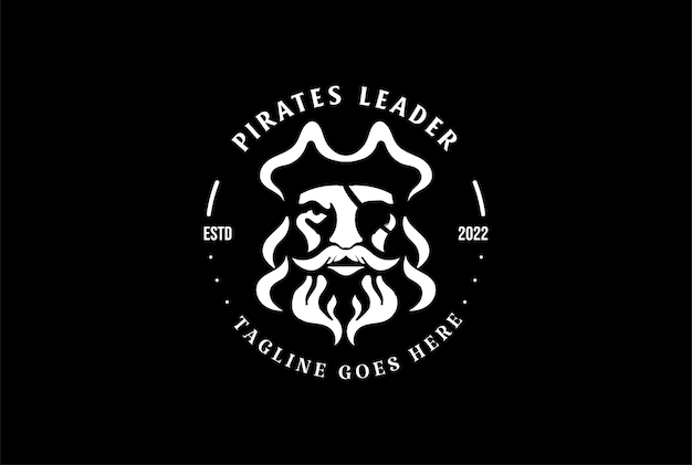 Vintage Retro Pirata Bucaneer Rover Freebooter Capitão Cabeça Distintivo Emblema Etiqueta Logo Design Vector