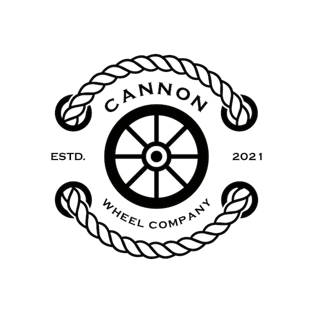 Vintage retrô, vetor de modelo de design de logotipo de roda de canhão