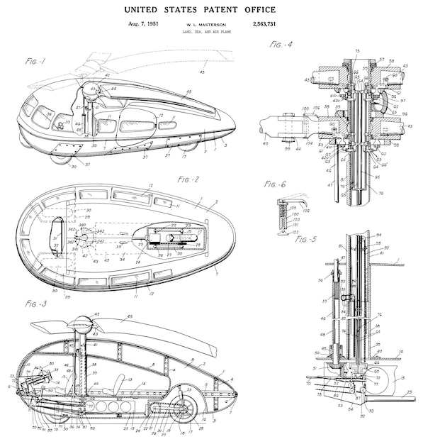 Vetor vintage terra mar e ar avião patente 1951