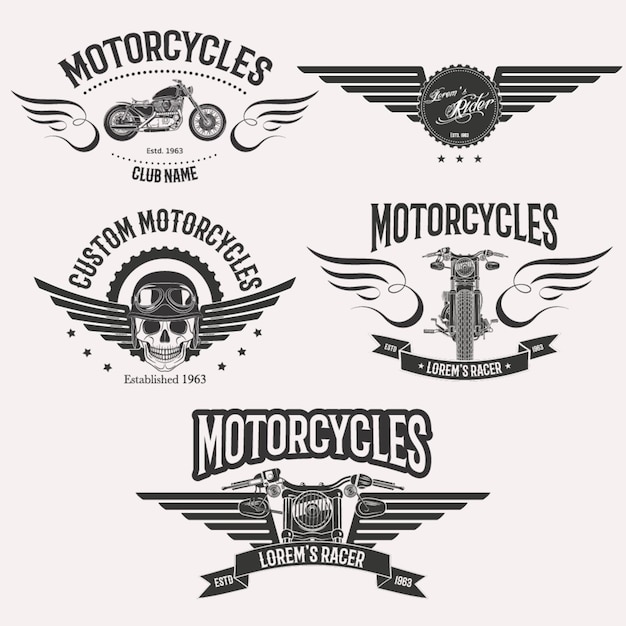 Vintage vector custom motorcycle racer stars logo set isolado em fundo branco