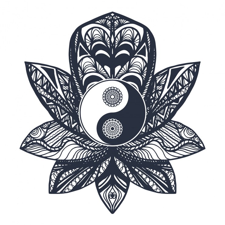 Vetor vintage yin e yang em lótus