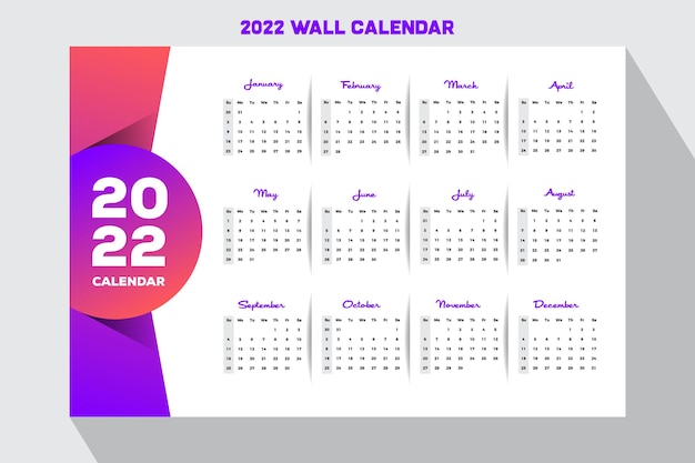 Violet to pink gradient 2022 calendário de parede simples e elegante em paisagem