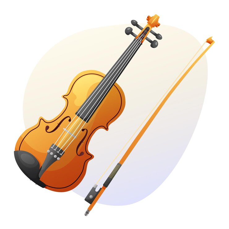 Violino clássico de madeira ou viola com um arco Instrumento musical Ilustração vetorial para design