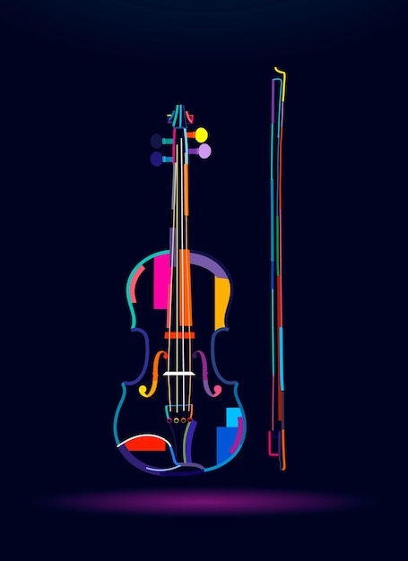 Violino com arco desenho colorido abstrato Ilustração em vetor de tintas