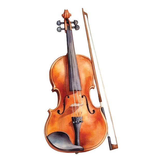 Vetor violino de aquarela com corda isolada em fundo branco