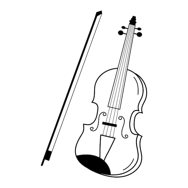 Violino e arco em estilo doodle instrumento musical