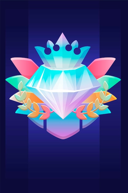 VIP Award Diamond, prêmio com emblema da coroa para jogos da interface do usuário. Vencedor da recompensa do ícone de luxo da ilustração vetorial, cristal rico para design gráfico.