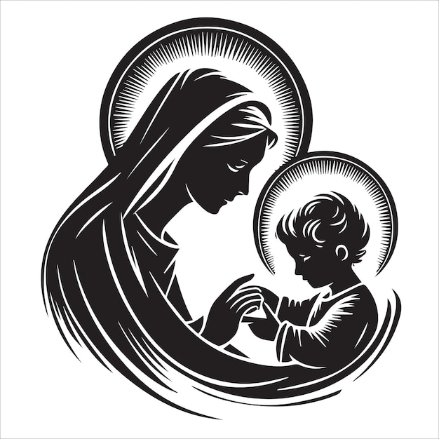 Vetor virgem maria segurando o menino jesus vetor
