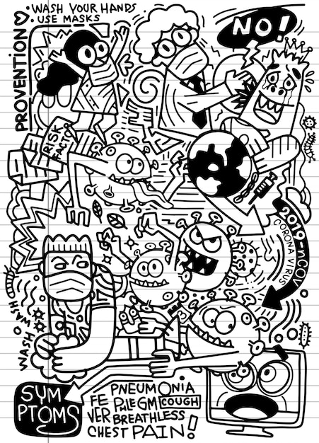 Vírus de corona doodle desenho e ilustração
