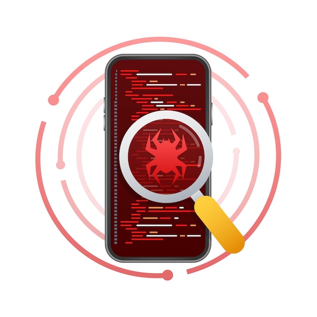 Vírus detectado no smartphone aviso de ataque de vírus de malware ilustração vetorial