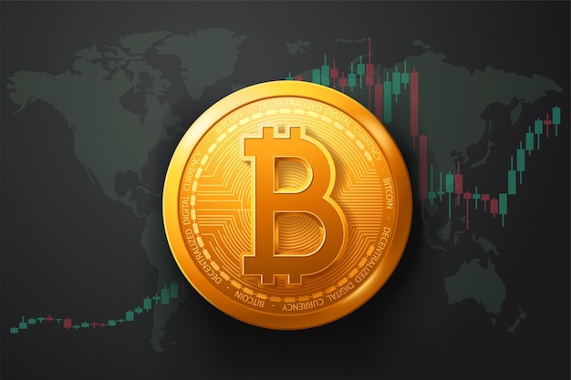 Visão frontal do bitcoin no gráfico do mercado global