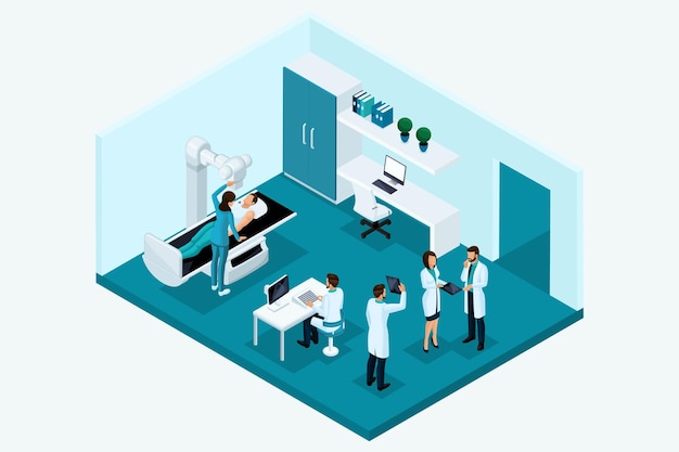 Visão superior do edifício do hospital Enfermarias com consultório de cirurgia de laboratório de pacientes com médicos
