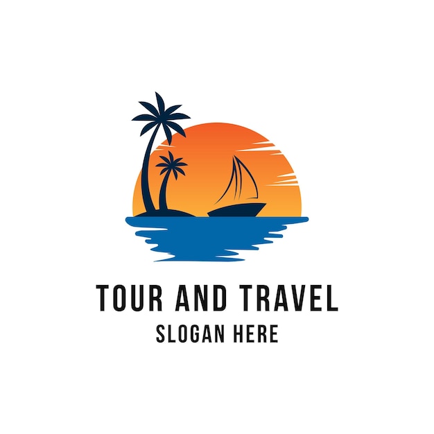 Visita e viagem com ideia de conceito de design de logotipo de iate